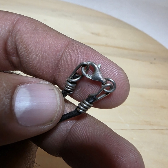 Sodalite Donut Shaped Pendant On 14in. Leather Cord With Sgerling Silver Clasp - Picture 4 of 5